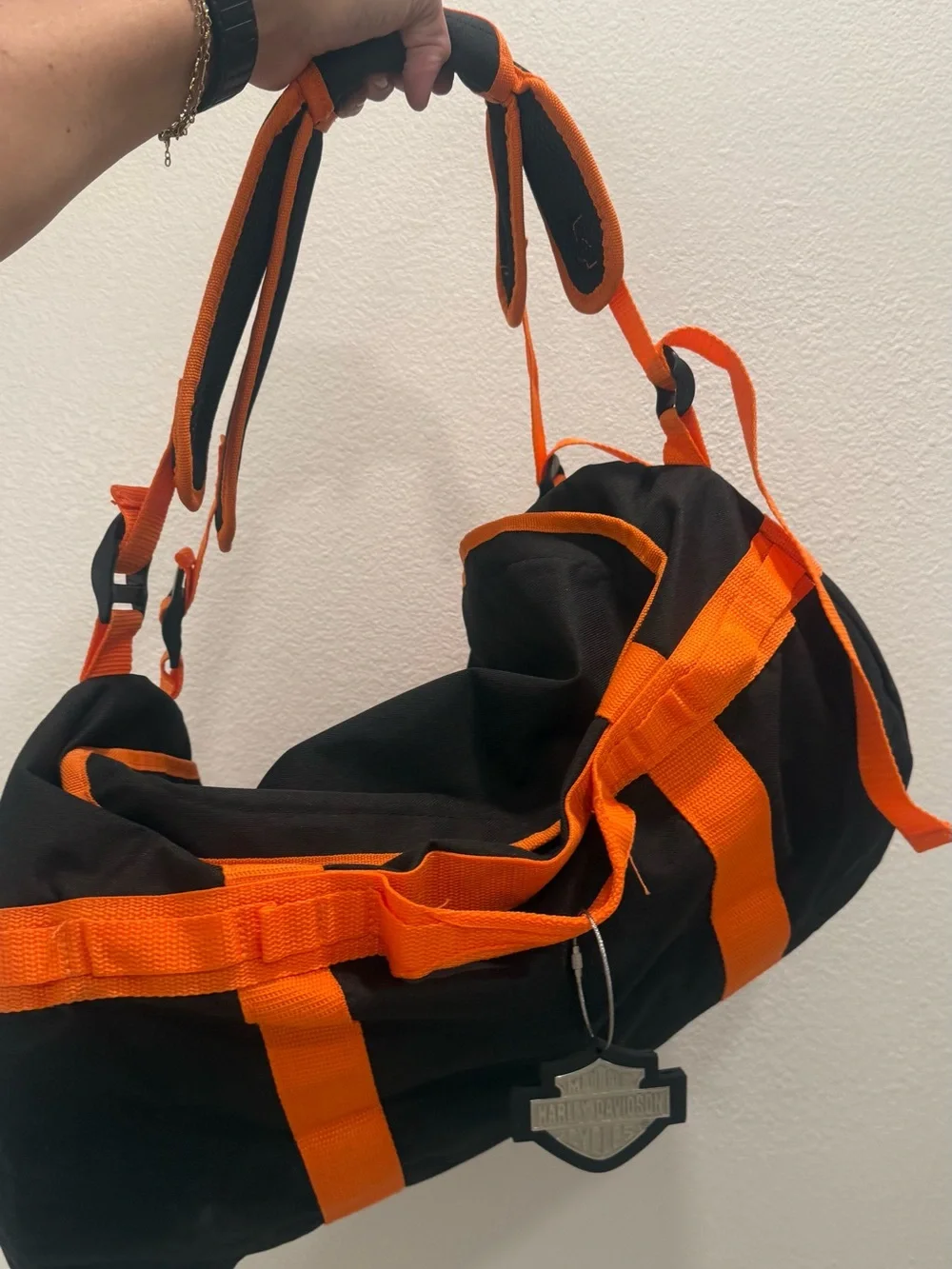 Harley Davidson Orange & Black Motorcycle Duffel Bag Gear Bag Travel Bag